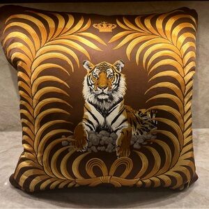 Hermes Brown and Gold Vintage Silk Scarf Pillow
